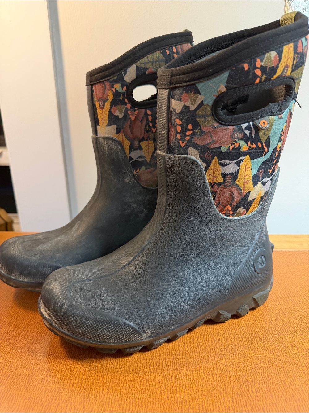 Bogs Black Rain Snow Boots with Multicolor Nature Print Shaft